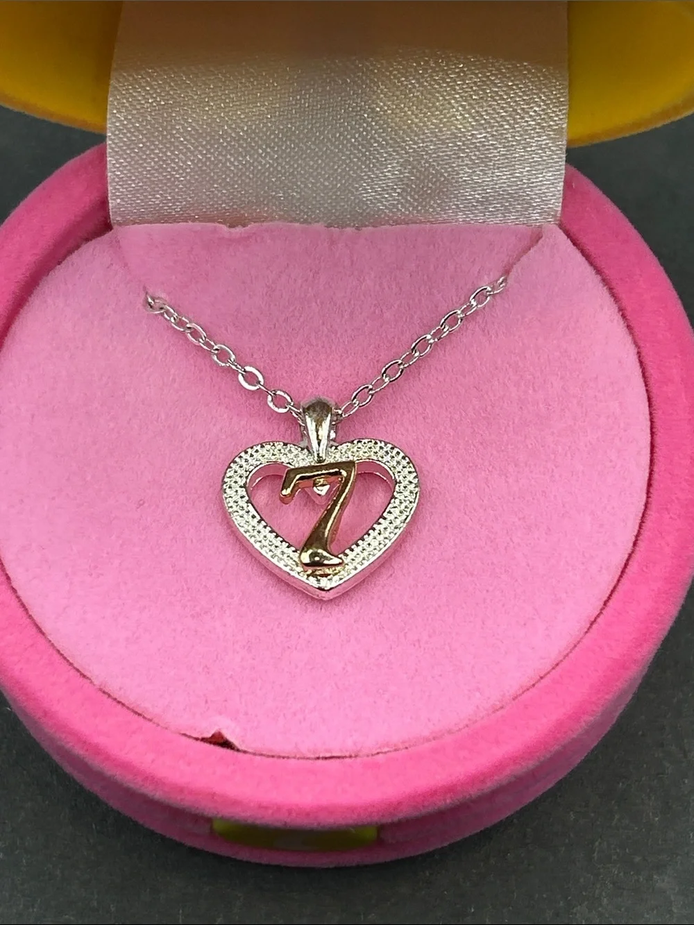 Silver Heart Pendant Necklace with Rose Gold Accent - Pink